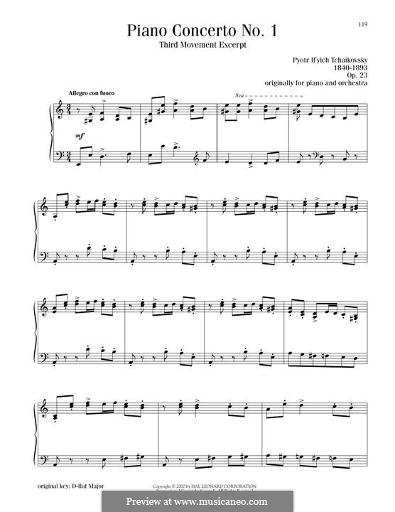 Концерт для фортепиано с оркестром No.1 си-бемоль минор, TH 55 Op.23: Movement III, excerpt, for piano by Петр Чайковский