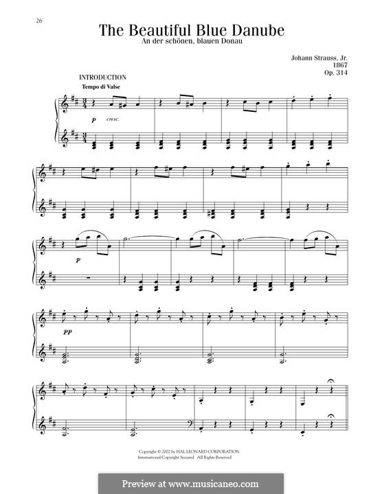 На прекрасном голубом Дунае, для фортепиано, Op.314: Для одного исполнителя by Иоганн Штраус (младший)
