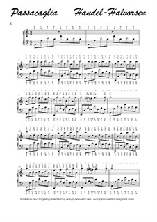 Пассакалия на тему из сюиты Г. Генделя для клавесина: Arrangemenr for piano with notation and fingering by Юхан Хальворсен