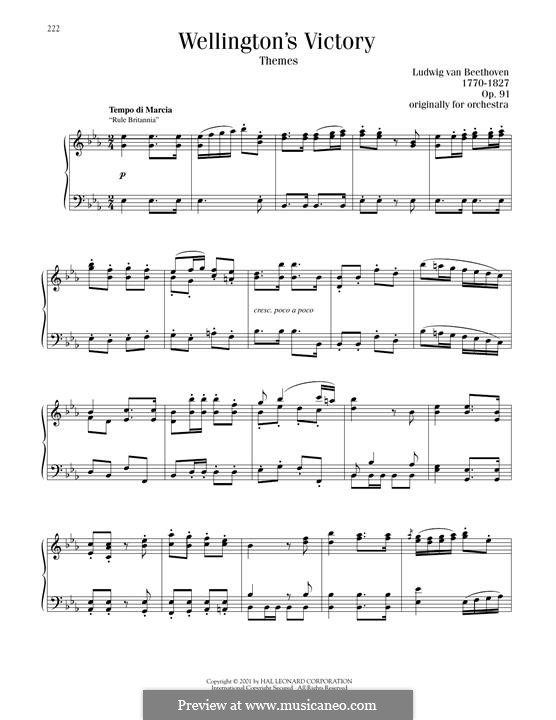 Победа Веллингтона, или Битва при Виттории, Op.91: Themes, for piano by Людвиг ван Бетховен