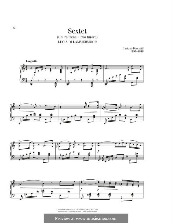Sextet (Chi Raffrena Il Mio Furore): Для фортепиано by Гаэтано Доницетти