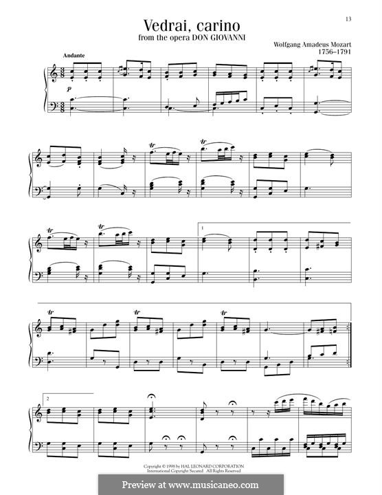 Vedrai, Carino: Для фортепиано by Вольфганг Амадей Моцарт