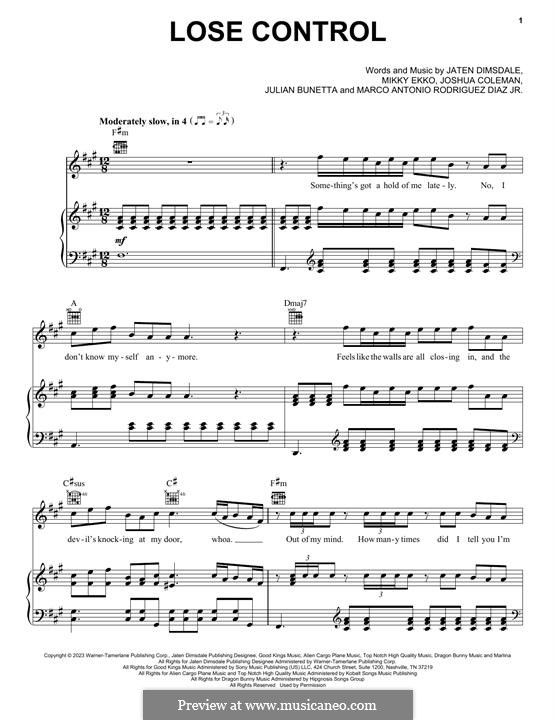 Lose Control: Для голоса и фортепиано (или гитары) by Joshua Coleman, Julian Bunetta, Mikky Ekko, Marco Antonio Rodriguez Diaz, Teddy Swims