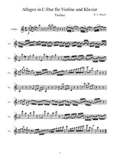 Allegro in C-Dur für Klavier und Violine: Violinstimme by Вольфганг Амадей Моцарт