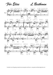 К Элизе, для фортепиано, WoO 59: With notation and fingering by Людвиг ван Бетховен