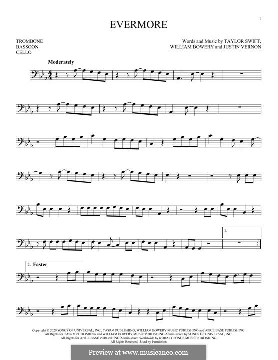 Evermore (feat. Bon Iver): For trombone by Justin Vernon, Taylor Swift, William Bowery