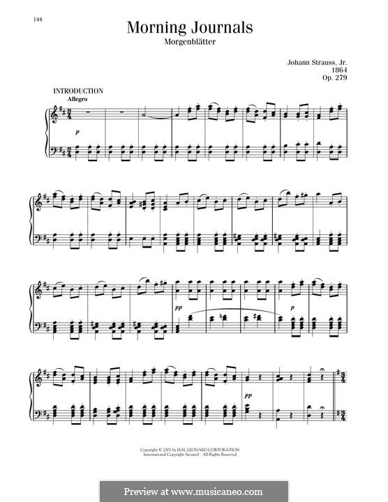 Утренние газеты, Op.279: Для фортепиано by Иоганн Штраус (младший)