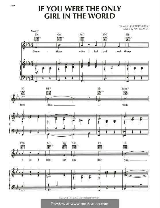If You Were the Only Girl in the World: Для голоса и фортепиано (или гитары) by Nat D. Ayer