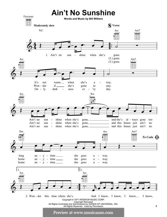 Ain't No Sunshine: Для укулеле by Bill Withers