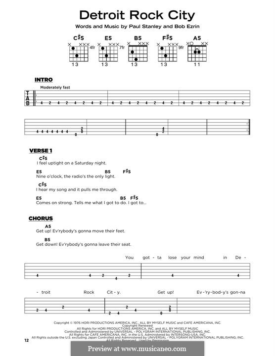 Detroit Rock City (KISS): Lyrics and guitar chords by Bob Ezrin, Paul Stanley