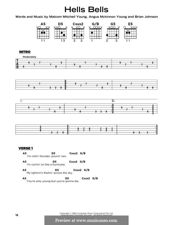 Hells Bells (AC/DC): Lyrics and guitar chords by Angus Young, Brian Johnson, Malcolm Young