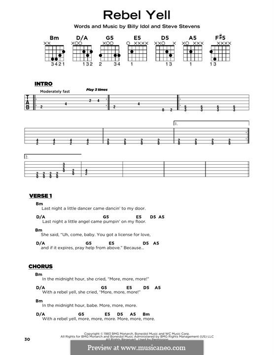 Rebel Yell: Lyrics and guitar chords by Steve Stevens