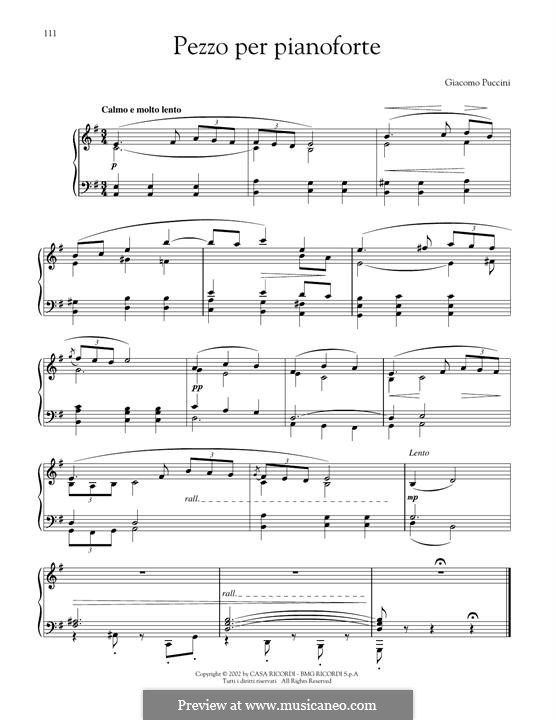 Пьеса для фортепиано: Для одного исполнителя by Джакомо Пуччини