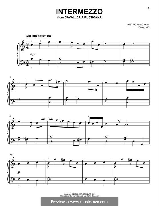 Сельская честь: Intermezzo, for piano by Пьетро Масканьи