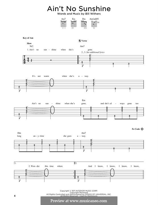 Ain't No Sunshine: Для гитары by Bill Withers