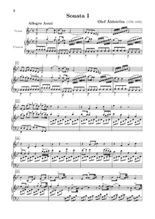 Четыре сонаты для скрипки и клавесина (или фортепиано), Op.2: Соната No.1 – партитура by Olof Åhlström