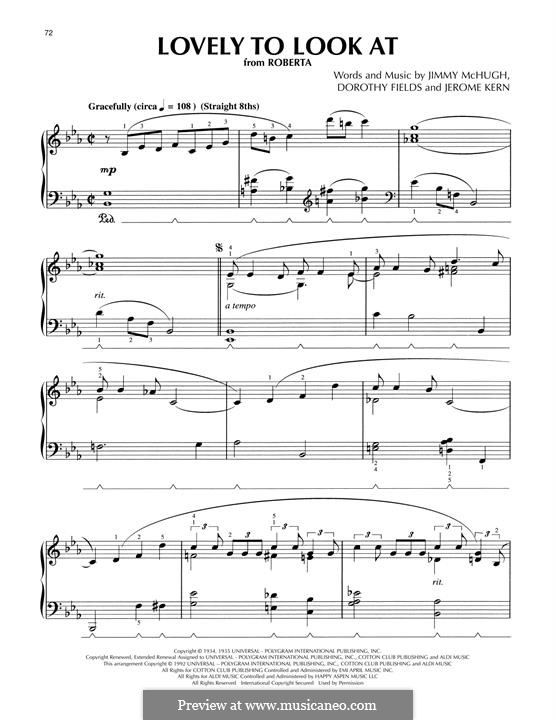 Lovely To Look At (from Roberta): Для фортепиано by Джером Керн, Jimmy McHugh, Dorothy Fields