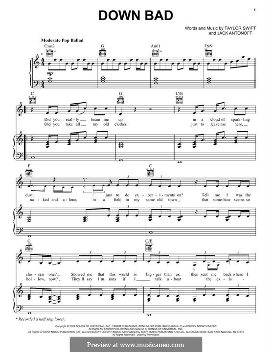 Down Bad (Taylor Swift): Для голоса и фортепиано (или гитары) by Jack Antonoff