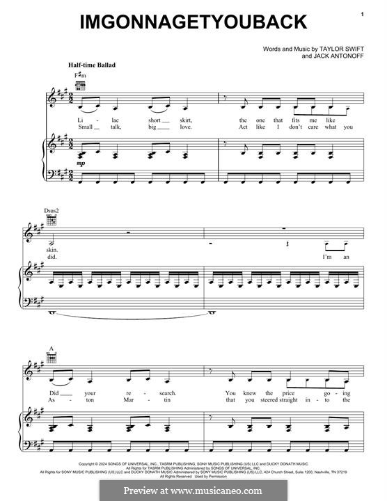 Imgonnagetyouback (Taylor Swift): Для голоса и фортепиано (или гитары) by Jack Antonoff