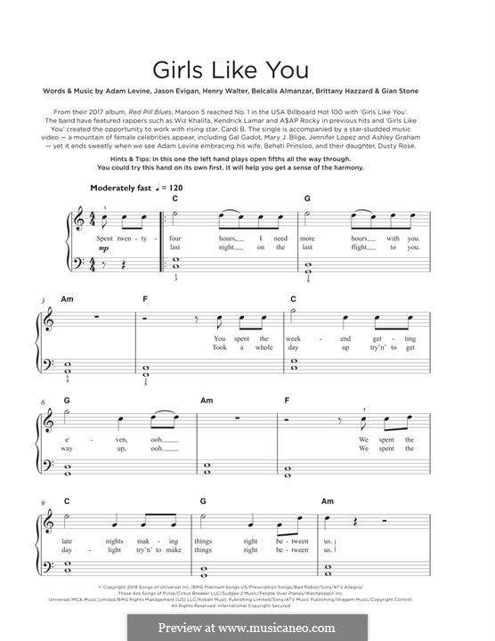 Girls Like You (Maroon 5): Для фортепиано by Adam Levine, Henry Russell Walter, Jason Evigan, Brittany Hazzard