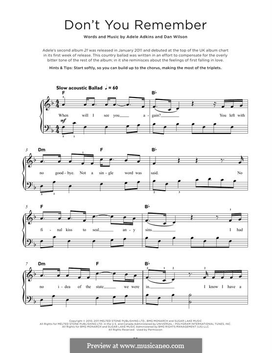 Don't You Remember: Для фортепиано by Adele, Daniel Wilson