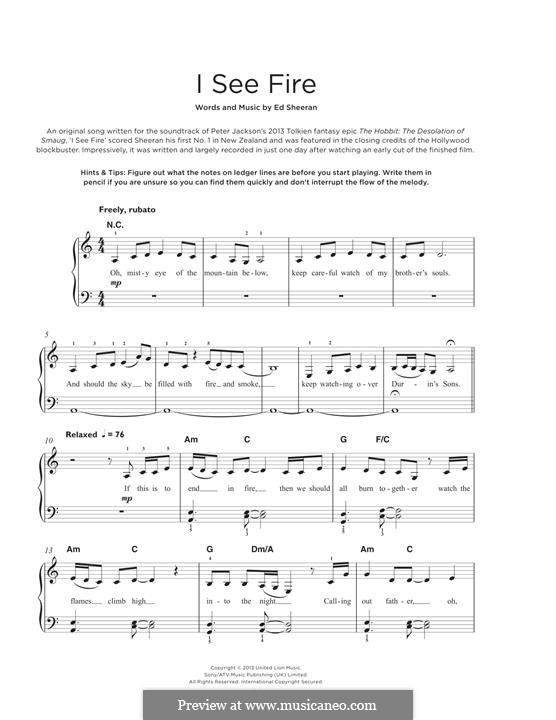 I See Fire (from The Hobbit): Для фортепиано by Ed Sheeran