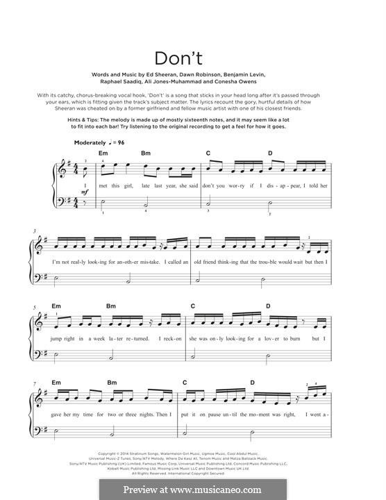 Don't: Для фортепиано by Ed Sheeran, Ali Jones-Muhammad, Benjamin Levin, Raphael Saadiq, Conesha Owens, Dawn Robinson