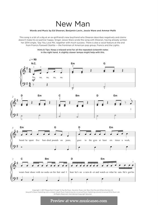 New Man: Для фортепиано by Ed Sheeran, Ammar Malik, Benjamin Levin, Jessie Ware