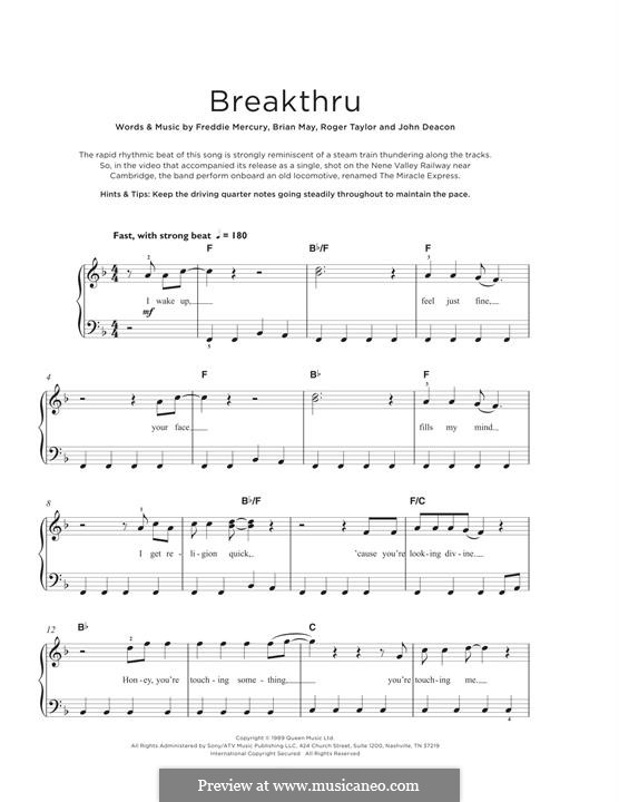 Breakthru (Queen): Для фортепиано (легкий уровень) by Brian May, Freddie Mercury, John Deacon, Roger Taylor