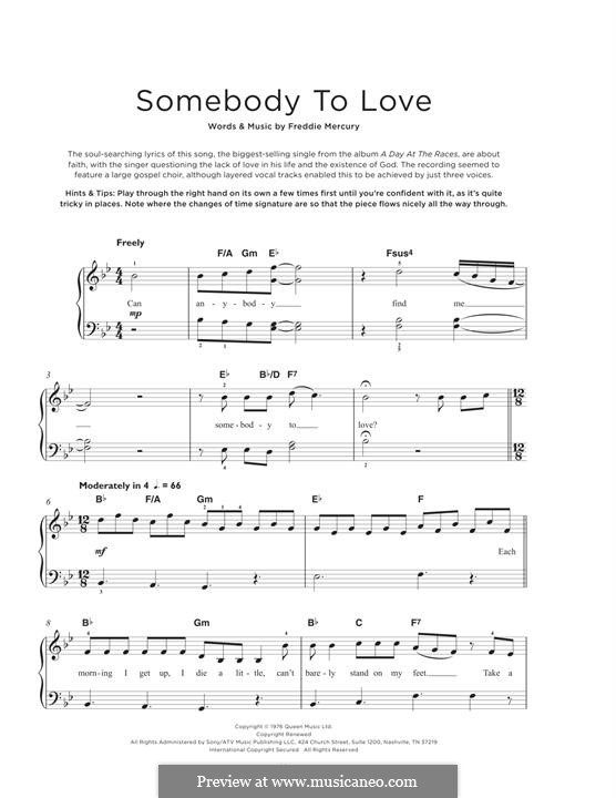 Somebody to Love (Queen): Для фортепиано (легкий уровень) by Freddie Mercury