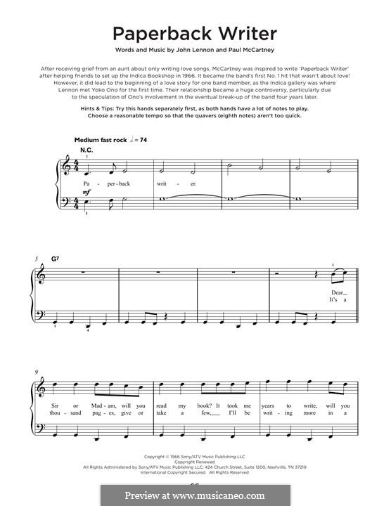Paperback Writer (The Beatles): Для фортепиано by John Lennon, Paul McCartney