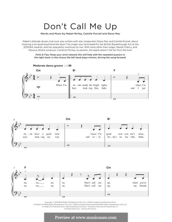 Don't Call Me Up (Mabel): Для фортепиано (легкий уровень) by Steve Mac