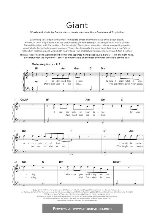 Giant (Calvin Harris & Rag'n'Bone Man): Для фортепиано (легкий уровень) by Calvin Harris, Jamie Hartman, Rory Graham