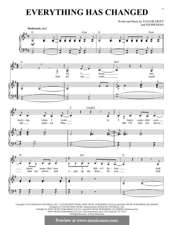 Everything Has Changed (Taylor Swift): Для голоса и фортепиано by Ed Sheeran