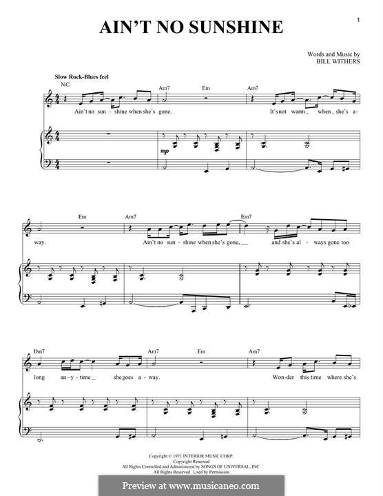 Ain't No Sunshine: Для голоса и фортепиано by Bill Withers