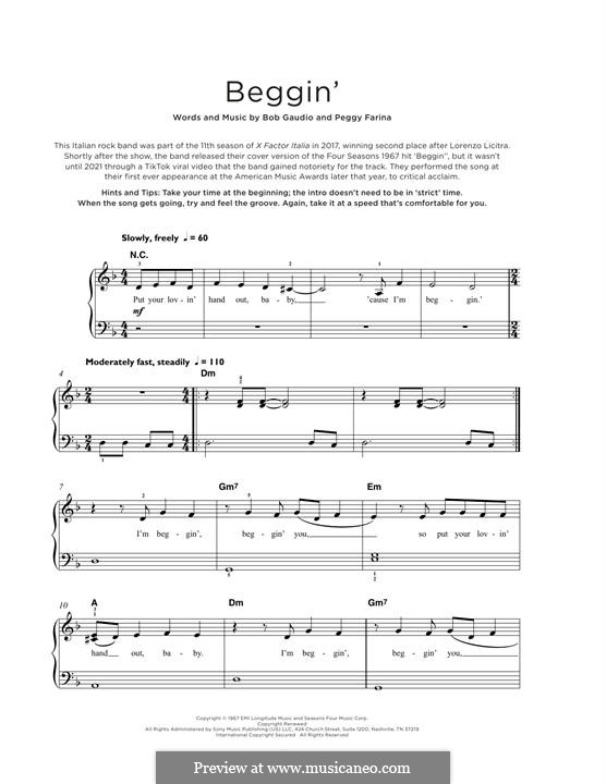 Beggin' (Maneskin): Для фортепиано by Bob Gaudio, Peggy Farina