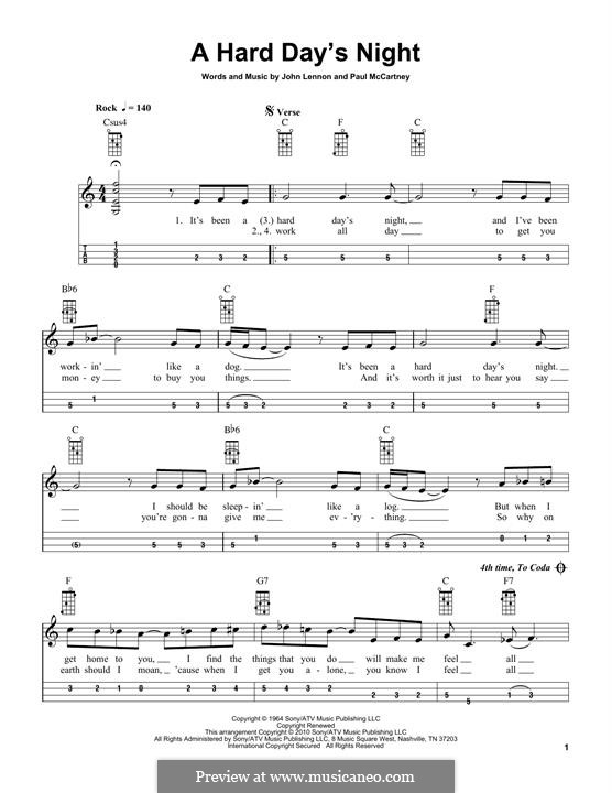 A Hard Day's Night (The Beatles): For mandolin by John Lennon, Paul McCartney