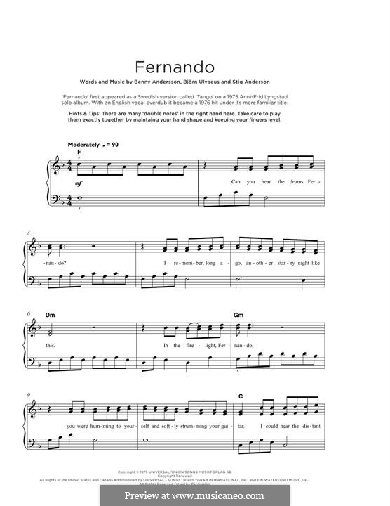Fernando (ABBA): Для фортепиано by Benny Andersson, Björn Ulvaeus, Stig Anderson