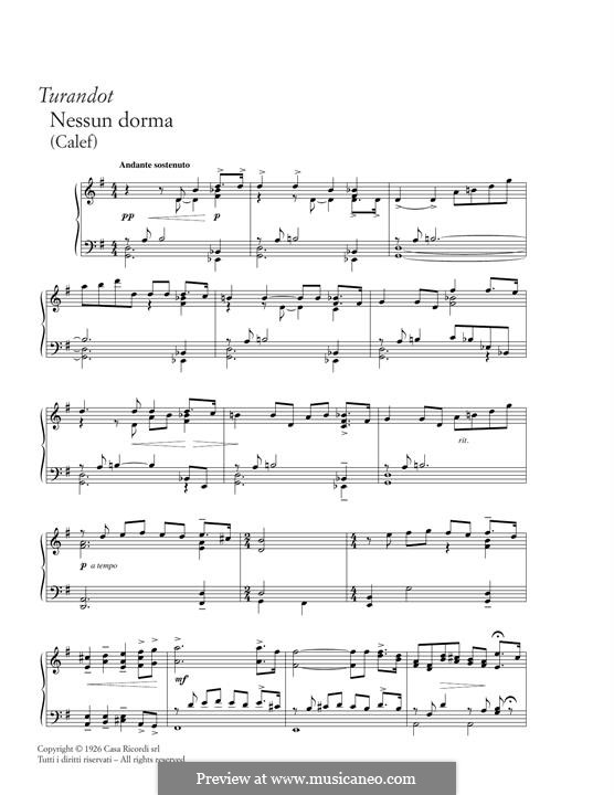 Turandot: Nessun dorma, for piano by Джакомо Пуччини