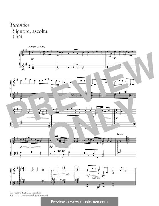 Turandot: Signore, ascolta!, for piano by Джакомо Пуччини