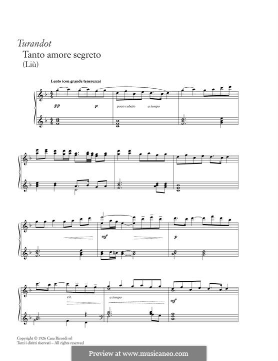 Turandot: Tanto Amore Segreto, for piano by Джакомо Пуччини