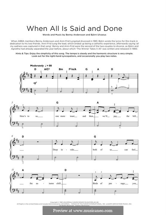 When All Is Said and Done (ABBA): Для фортепиано by Benny Andersson, Björn Ulvaeus