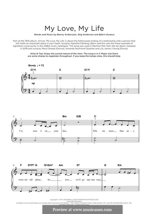 My Love, My Life (ABBA): Для фортепиано by Benny Andersson, Björn Ulvaeus, Stig Anderson