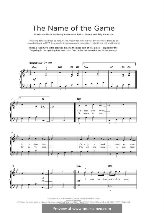 The Name of the Game (ABBA): Для фортепиано by Benny Andersson, Björn Ulvaeus, Stig Anderson