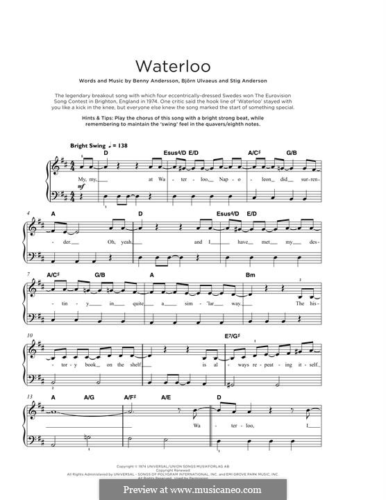 Waterloo (ABBA): Для фортепиано by Benny Andersson, Björn Ulvaeus, Stig Anderson