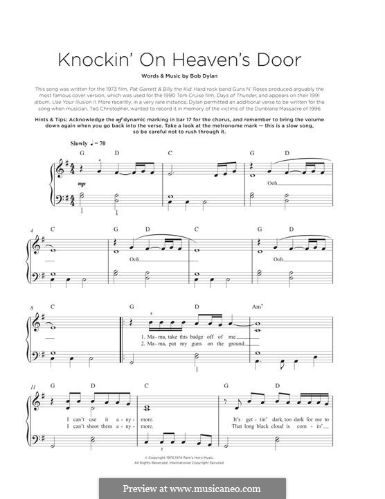 Knockin' on Heaven's Door: Для фортепиано by Bob Dylan