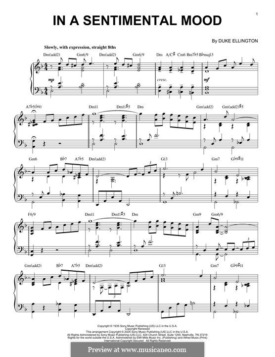 In a Sentimental Mood: Для фортепиано by Irving Mills, Duke Ellington, Manny Kurtz