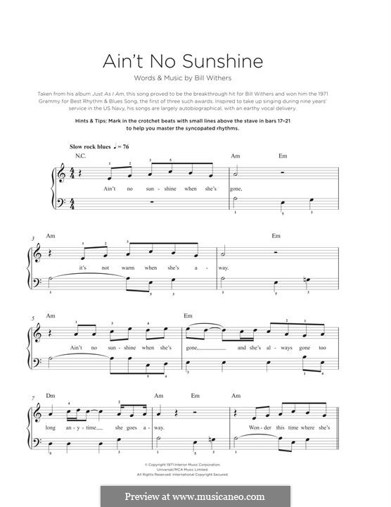 Ain't No Sunshine: Для фортепиано by Bill Withers