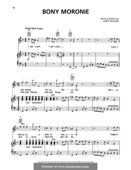Bony Moronie: Для голоса и фортепиано (или гитары) by Larry E. Williams