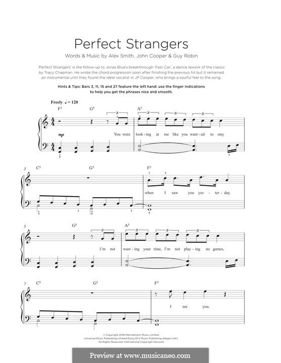 Perfect Strangers (feat. JP Cooper): Для фортепиано by Alex Smith, John Cooper, Guy Robin